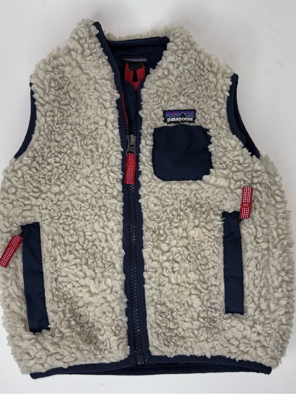 Patagonia Toddler Retro-X Fleece Vest Size 12-18 Months Beige and Blue